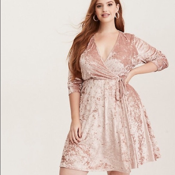 torrid Dresses & Skirts - Blush Pink Crushed Velvet Wrap Dress size2(18/20)